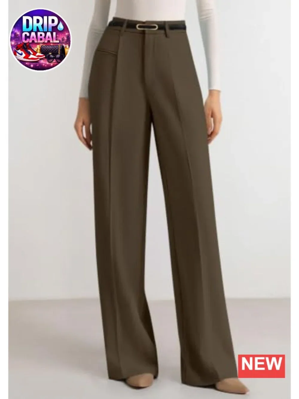 High Waisted Wide Leg Palazzo Work Pants, 100% Polyester, Tummy Control, Side